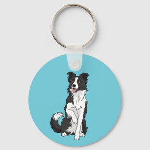 Llavero Ilustración de perro Border Collie lindo en llaver