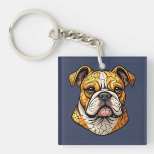 Llavero Ilustración de perro bulldog inglés amante de las