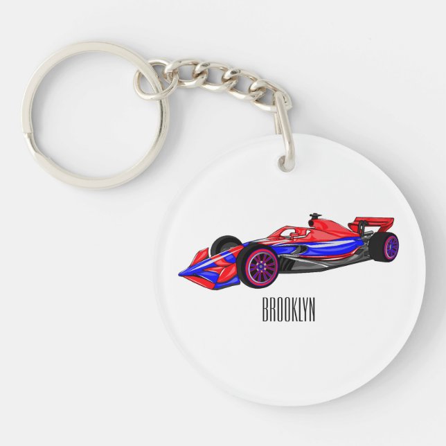 Llavero Ilustracion de personalizado de coches de carreras (Frente)