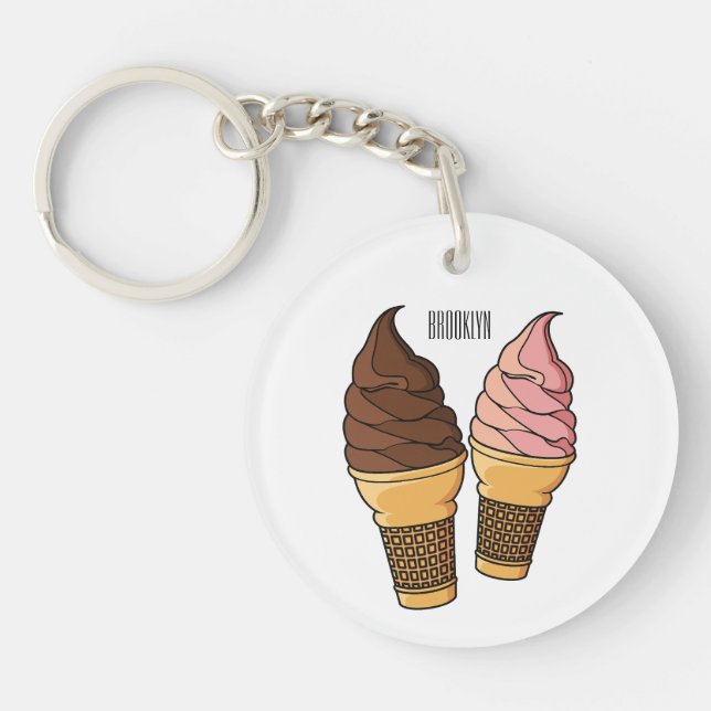 Llavero Ilustracion de personalizado de helado de cono (Frente)