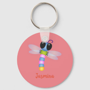 Llavero Ilustracion de personalizado de libélula azul y ro