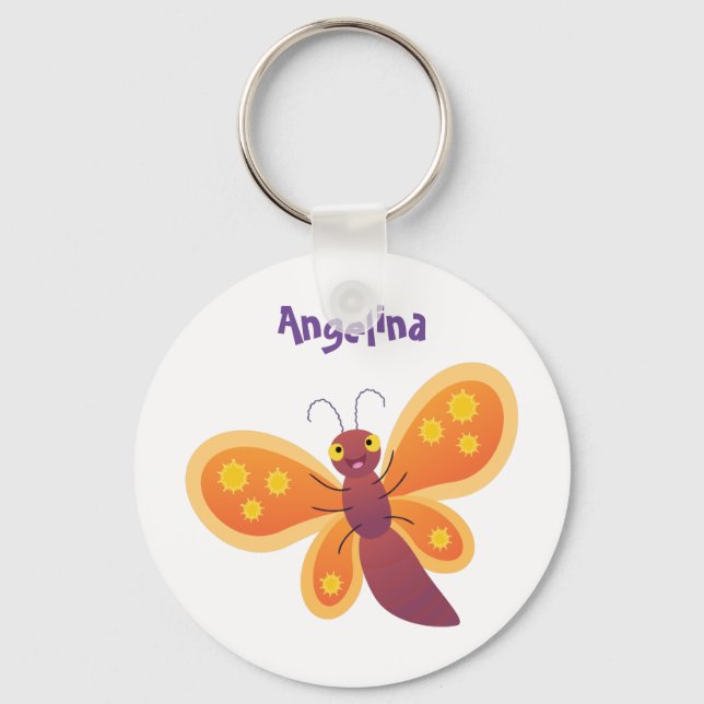 Llavero Ilustracion de personalizado de mariposa naranja f (Anverso)