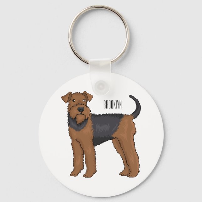 Llavero Ilustracion de personalizado de perro Airedale ter (Anverso)