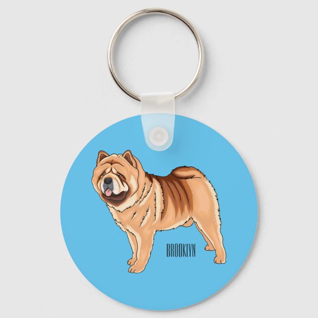 Llavero Ilustracion de personalizado de perro Chow Chow (Anverso)
