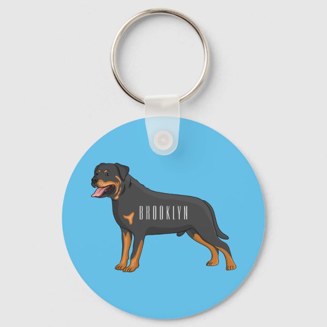 Llavero Ilustracion de personalizado de perro de Rottweile (Anverso)