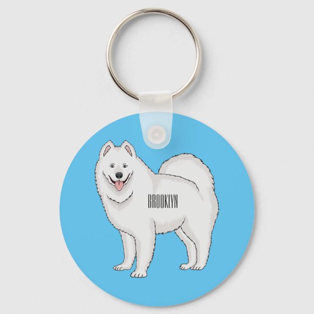 Llavero Ilustracion de personalizado de perro de Samoyed (Anverso)