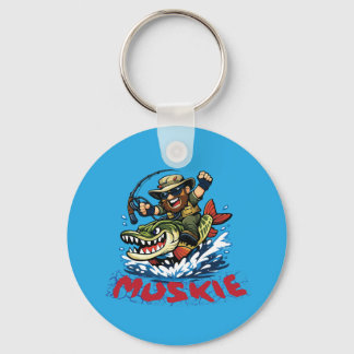 Llavero Ilustración de pesca de muskí - Pescador montando 