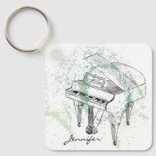 Llavero Ilustración de piano personalizado Arte dibujo Ama
