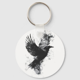 Llavero Ilustracion de Raven Gótico: Humo y plumas