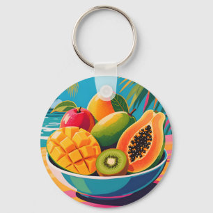 Llavero Ilustración de tazón de frutas tropicales