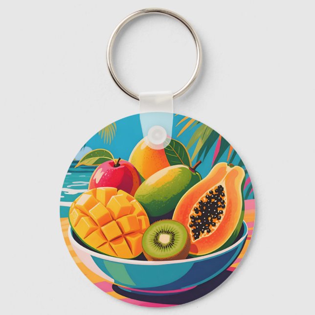 Llavero Ilustración de tazón de frutas tropicales (Anverso)