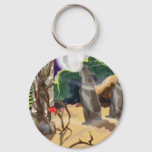 Llavero Ilustración de templo oculto en la selva tropical.