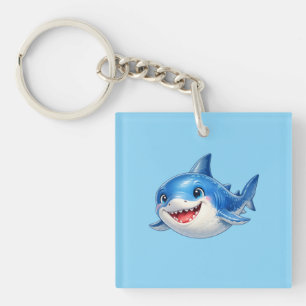 Llavero Ilustración de tiburón lindo con ojos grandes Feli