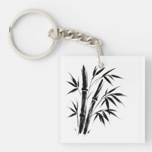 Llavero Ilustracion de tinta de bambú - Anillo de llave de