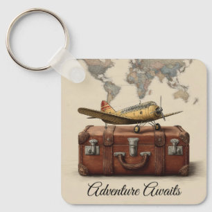 Llavero Ilustracion de Viajes Vintage con un avión
