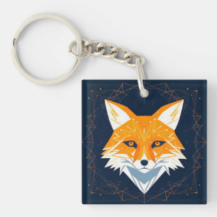 Llavero Ilustración de zorro poligonal con ornamento celes