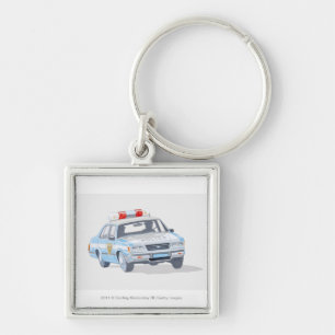 Llavero Ilustracion del coche policía con dos policías