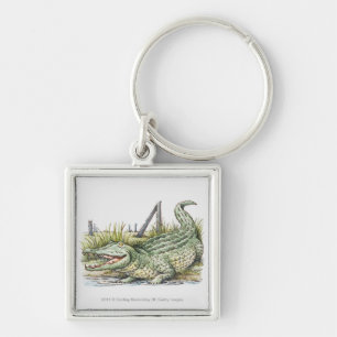 Llavero Ilustracion del cocodrilo en la orilla