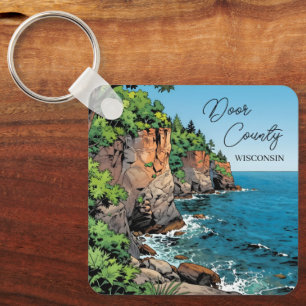 Llavero Ilustración del condado de Door, Wisconsin Lago Mi