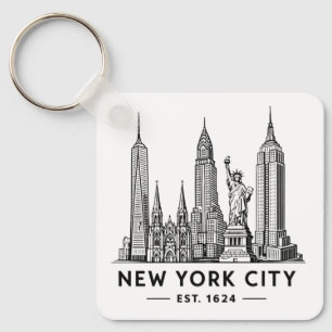Llavero Ilustración del horizonte de NYC con la Estatua de