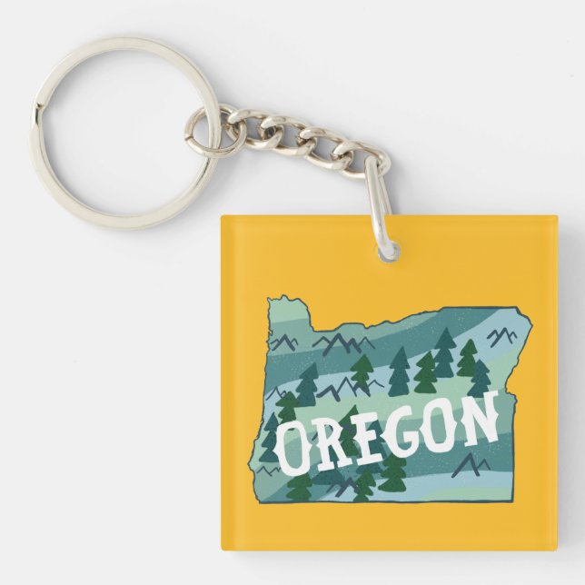 Llavero Ilustracion del Mapa Estatal de Oregon (Frente)