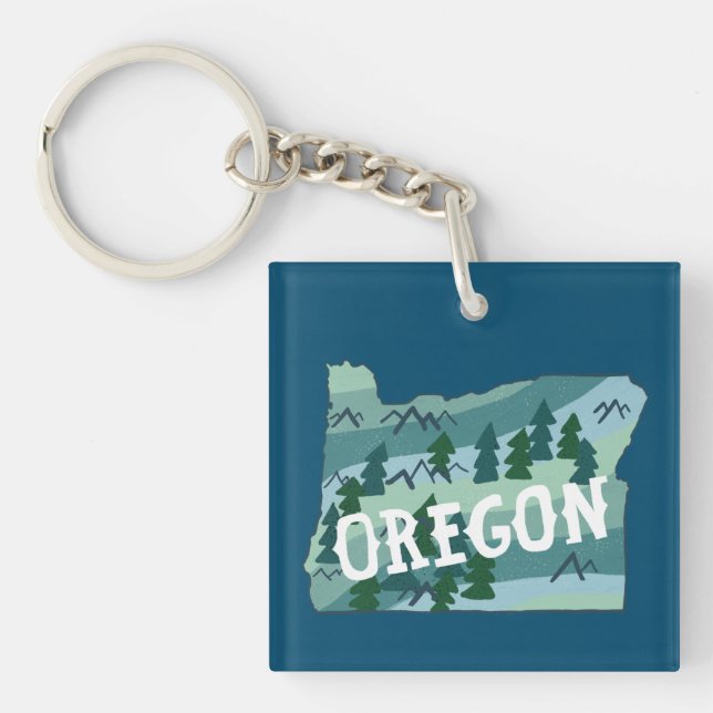 Llavero Ilustracion del Mapa Estatal de Oregon (Frente)