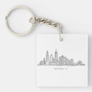Llavero Ilustración del paisaje urbano de Chicago IL