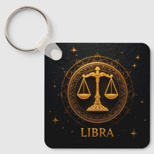 Llavero Ilustración del signo zodiacal Libra dorada
