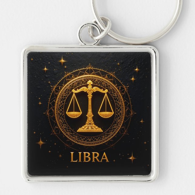 Llavero Ilustración del signo zodiacal Libra dorada (Frente)
