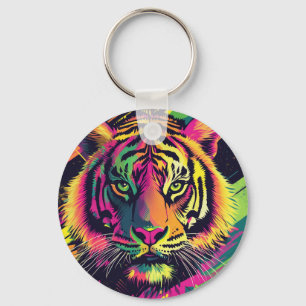 Llavero Ilustracion del tigre de arte pop con colores de n
