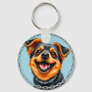 Llavero Ilustración Digital Colorida de Perro Feliz