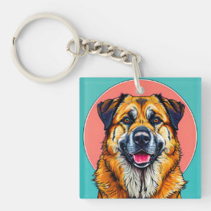 Llavero Ilustración digital colorida de un perro feliz