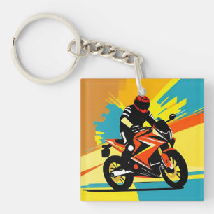 Llavero Ilustración dinámica de motocicleta con piloto