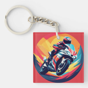 Llavero Ilustración dinámica de motociclista de carreras