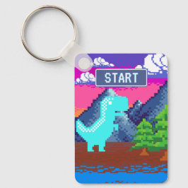 Llavero Ilustración divertida de dinosaurio pixelado para 