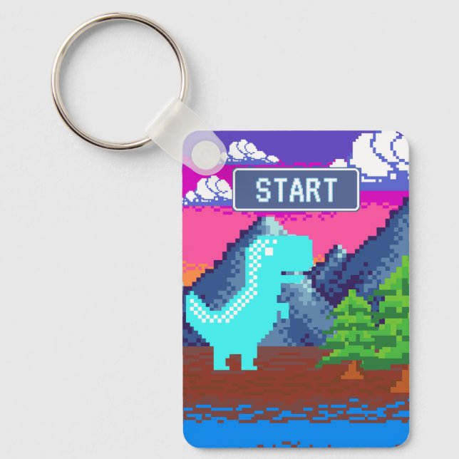 Llavero Ilustración divertida de dinosaurio pixelado para  (Anverso)