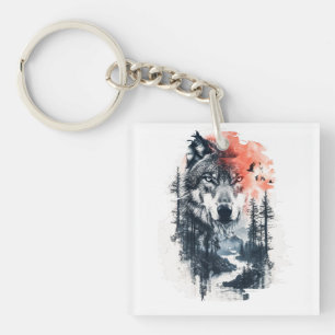 Llavero Ilustracion Duo Tone Wolf