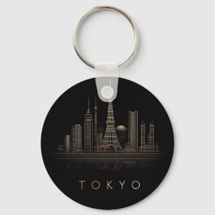 Llavero Ilustración elegante de la silueta urbana de Tokio