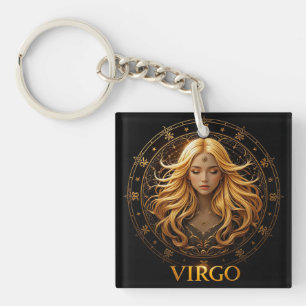 Llavero Ilustración elegante del zodiaco Virgo con oro