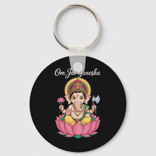 Llavero Ilustración Espiritual Ganesha Loto Diciendo Om Ja