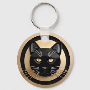 Llavero Ilustración Estilizada de Gato Negro