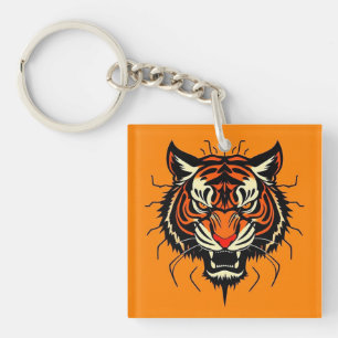 Llavero Ilustración estilizada de la cabeza de un tigre