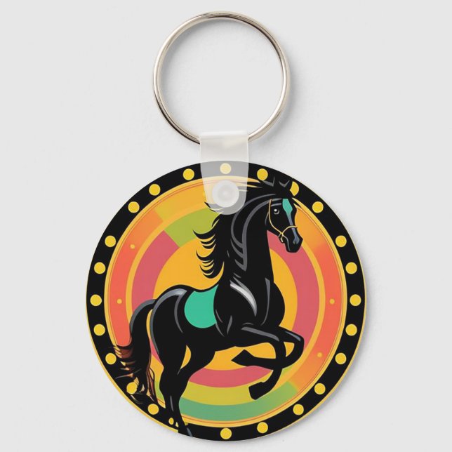 Llavero Ilustracion estilizado de un caballo negro (Anverso)