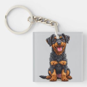 Llavero Ilustración feliz de un perro negro y marrón