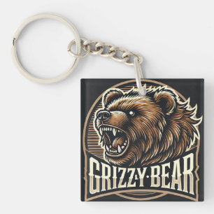 Llavero Ilustración feroz de oso grizzly