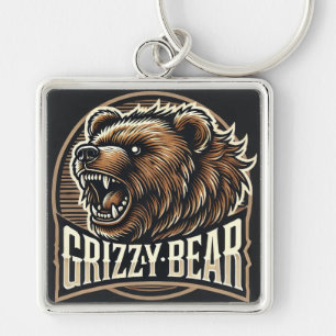 Llavero Ilustración Feroz de Oso Grizzly