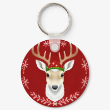 Ilustración festiva de reno con fondo rojo
