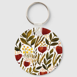 Llavero Ilustracion floral botánico naranja quemado