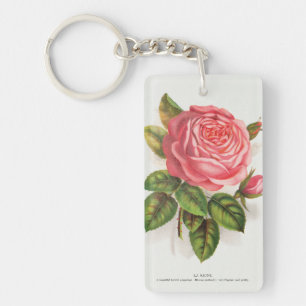Llavero Ilustración floral de rosa rosa antigua Cottagecor