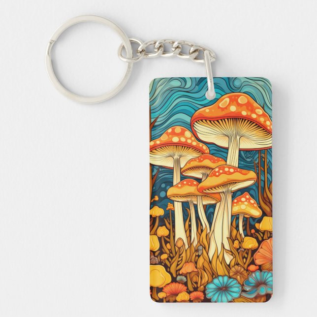 Llavero Ilustracion Forestal Artístico Retro Mushroom (Frente)